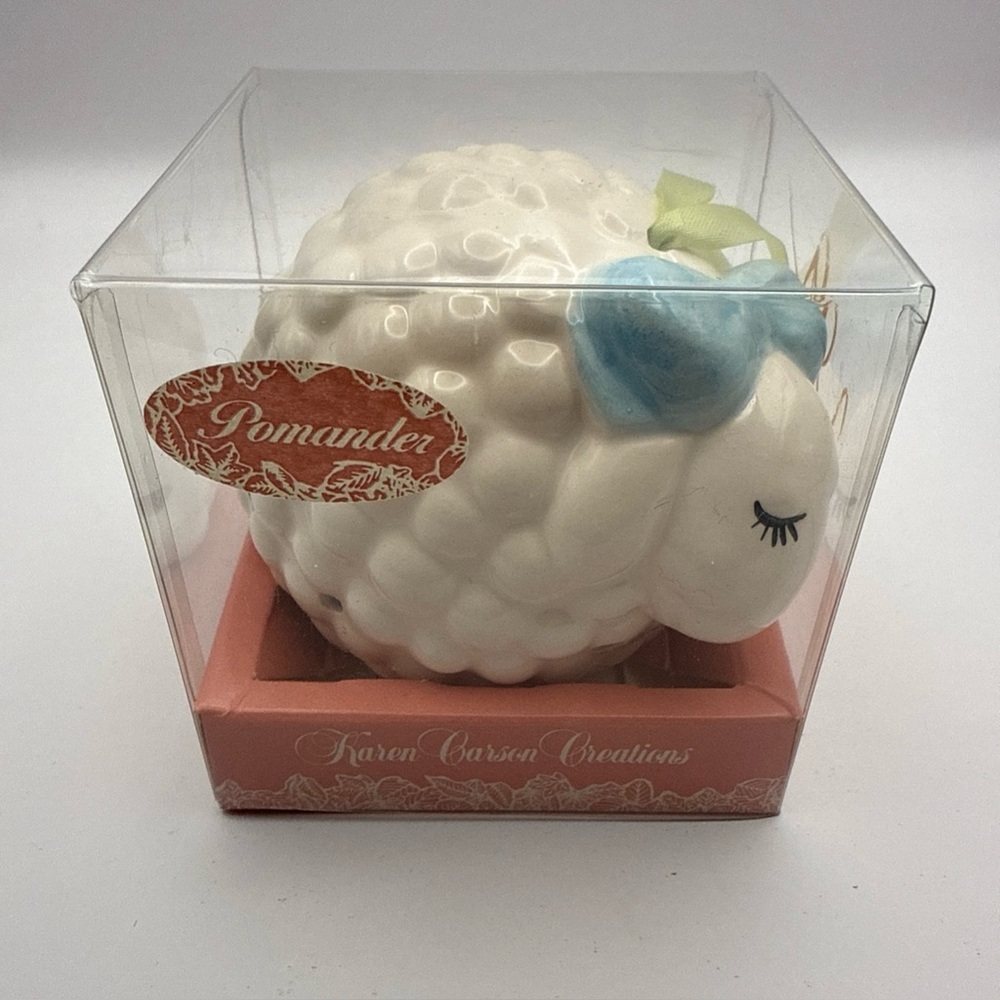 Vintage Karen Carson Creations Ceramic Sheep Lamb Pomander Scent Sachet NIB